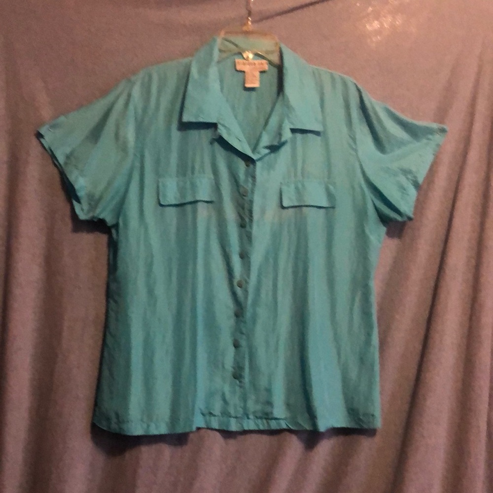 Vintage silk turquoise blouse by Bedford Fair Lifestyles size XL